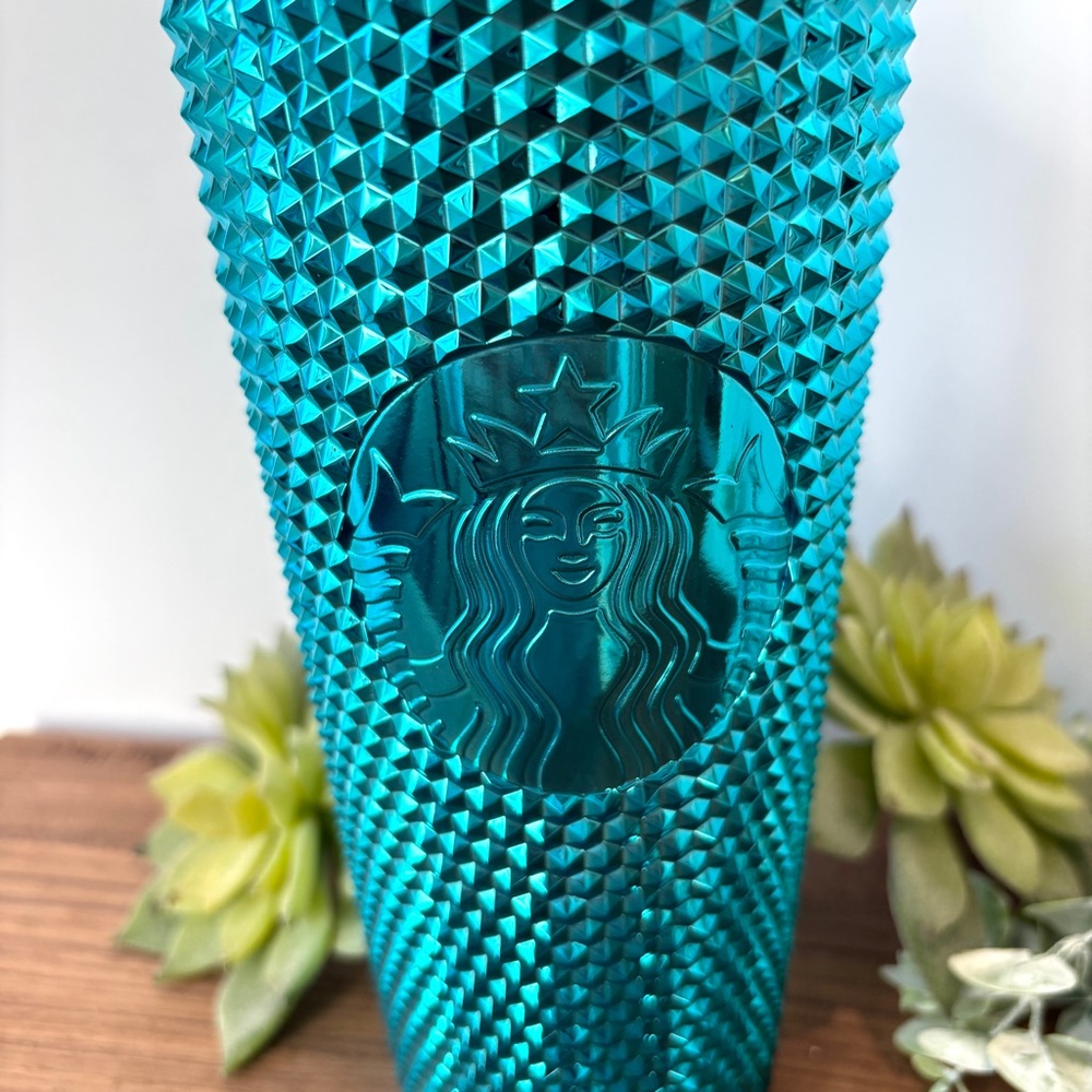 NEW Starbucks Summer 2023 Blue Chrome Teal Studded 24oz Venti Cold Cup Tumbler